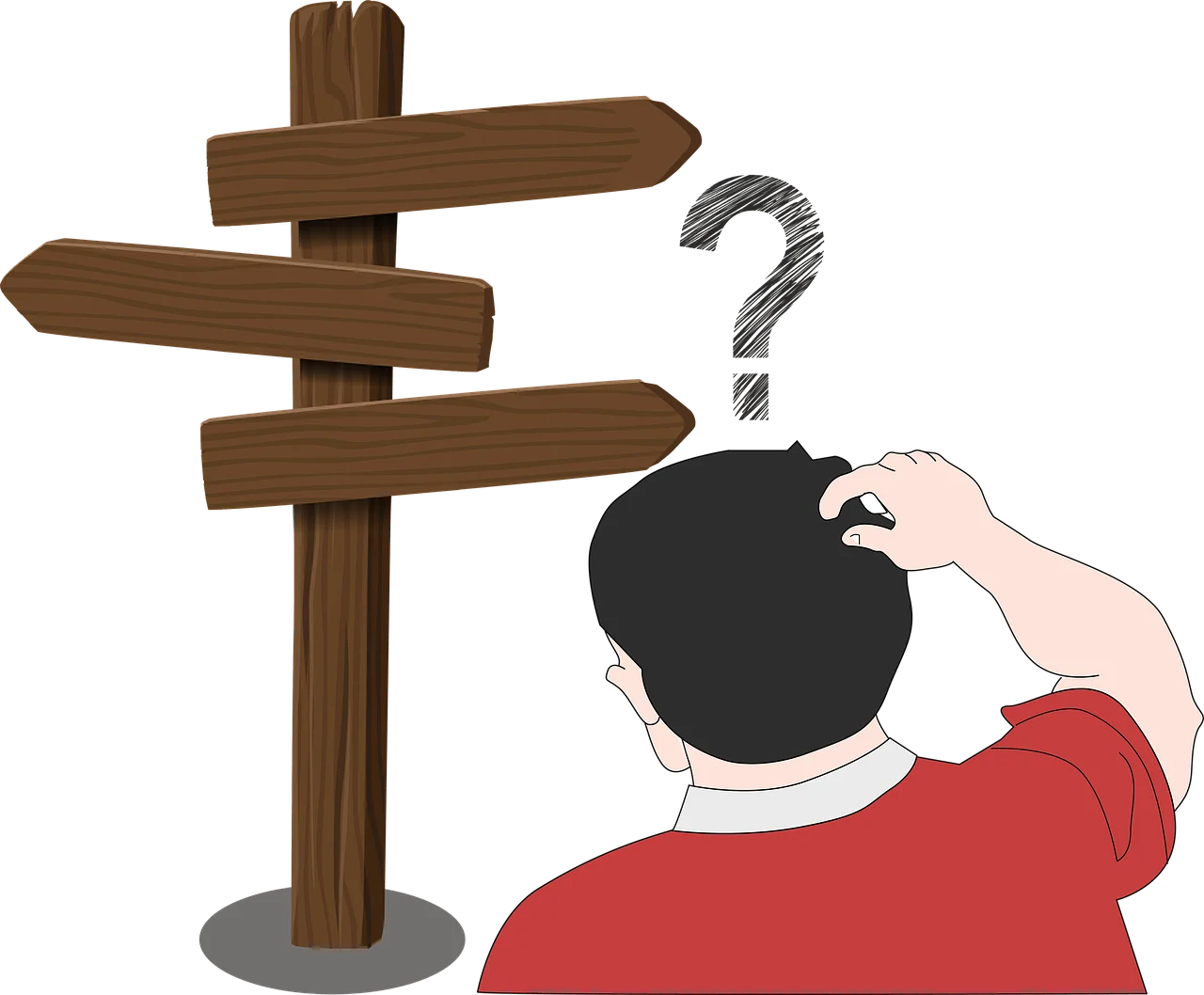 Confused Person Facing Multiple Directional Choices in Decision-Making Clipart