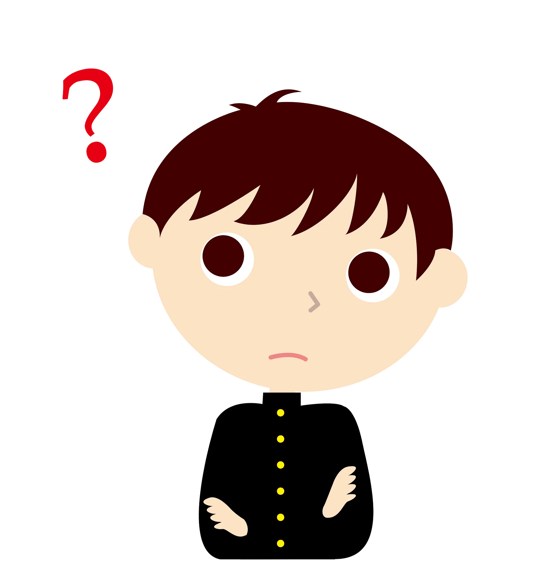Confused Young Student in Dark School Uniform Clipart with Question Mark