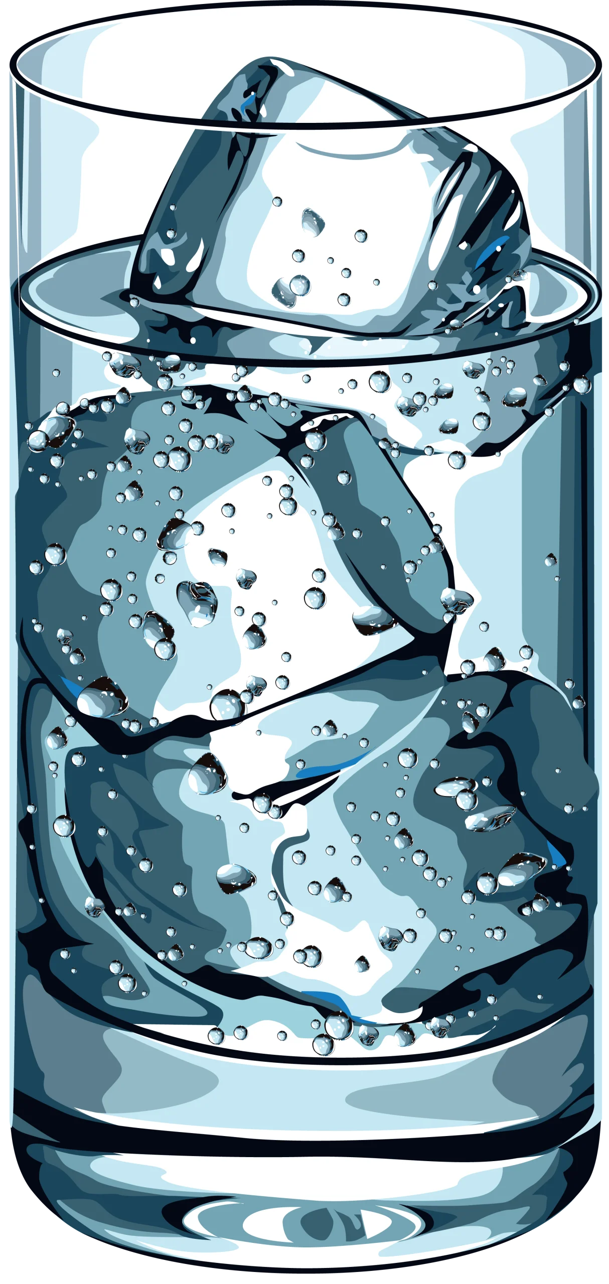 Crystal Clear Refreshment: Icy Cool Water Glass Clipart Design