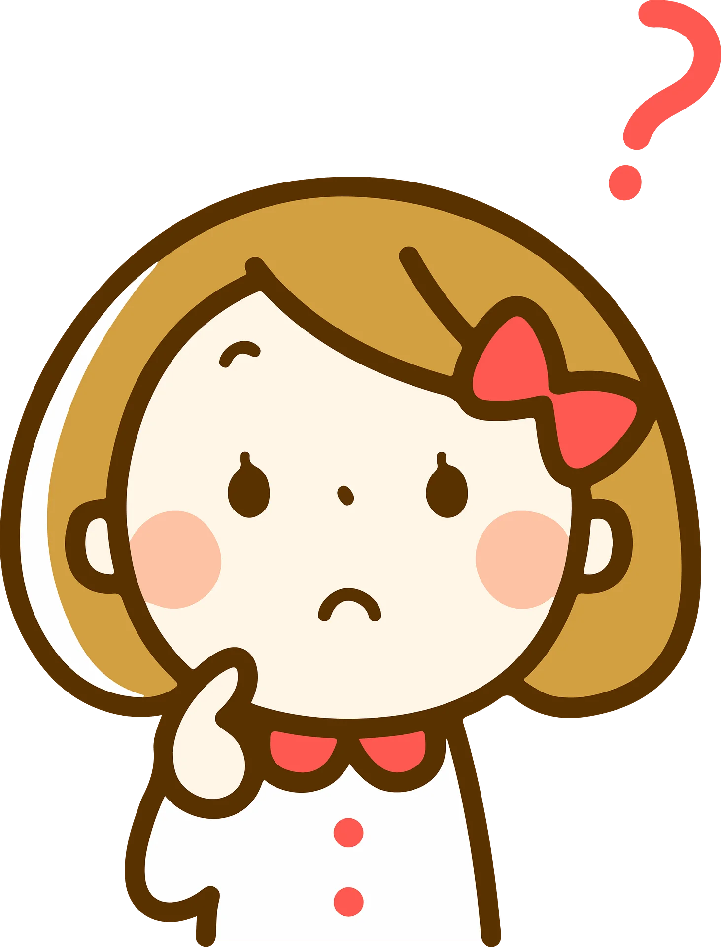 Cute and Confused Cartoon Girl Clipart with Questioning Expression