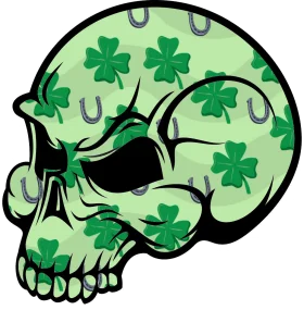 Emerald Shamrock Skull Clipart: Lucky Celtic Design with Four-Leaf Clover Pattern