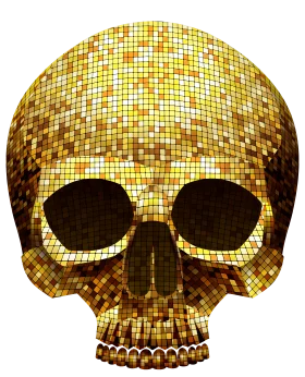 Glittering Golden Disco Skull Clipart - Mosaic Pixel Art Skeleton Design