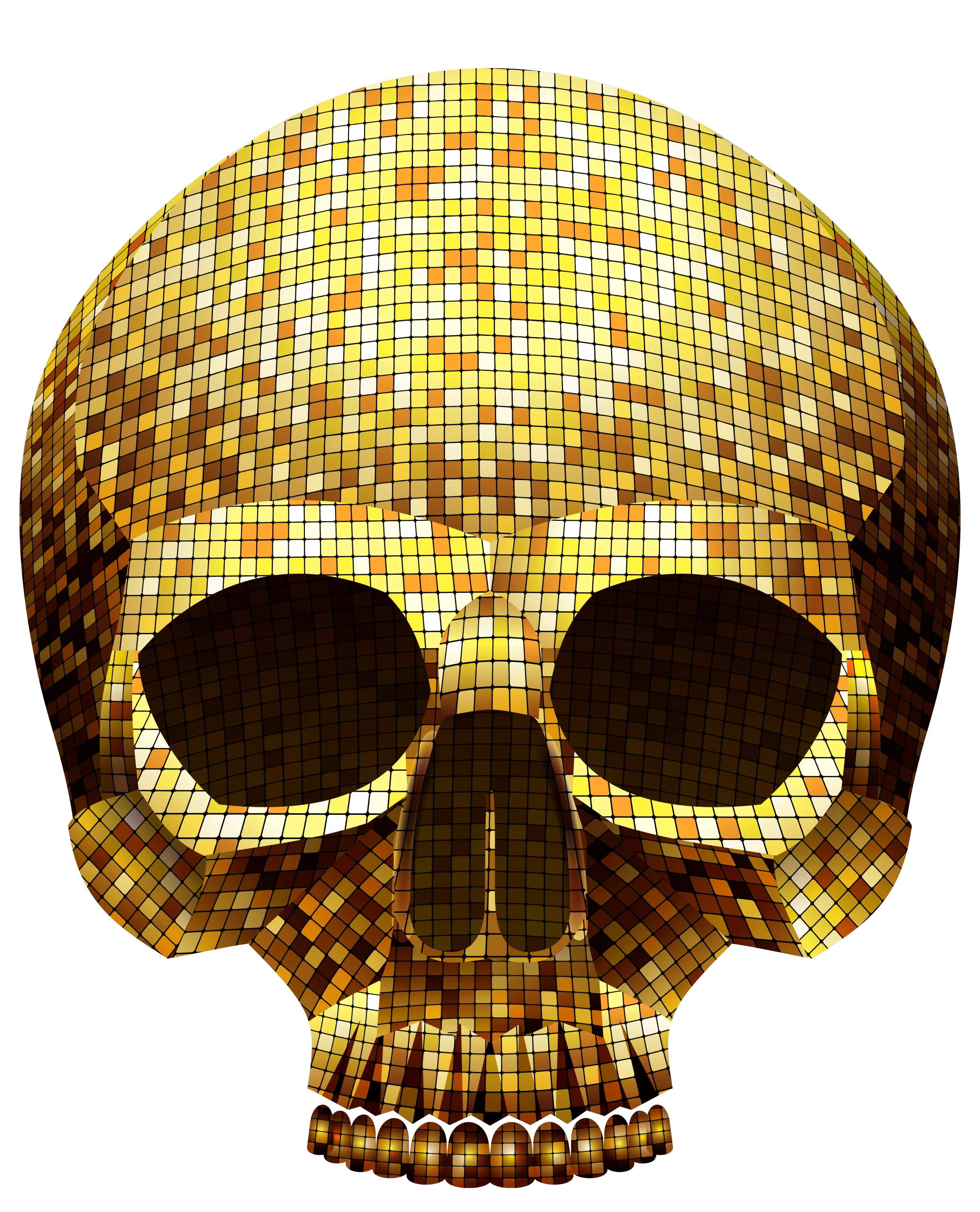 Glittering Golden Disco Skull Clipart - Mosaic Pixel Art Skeleton Design