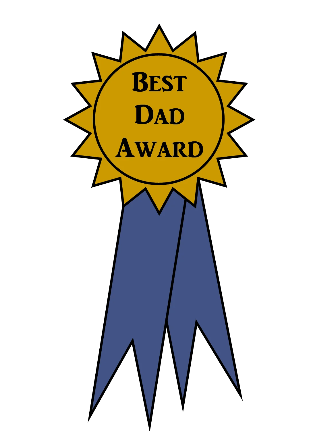 Heartwarming Best Dad Award Golden Clipart Ribbon with Blue Streaming Tails