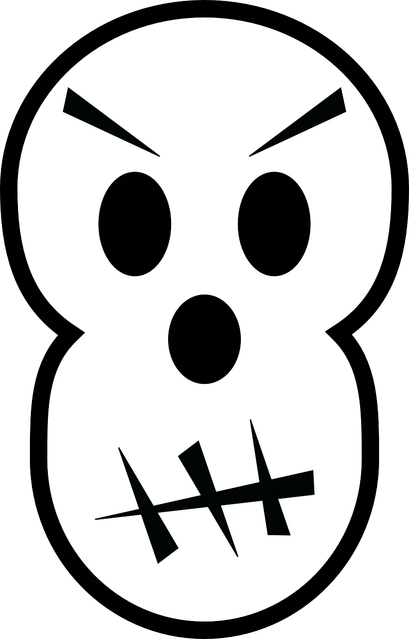 Quirky Black and White Skull Clipart with Expressive Cartoon Style Design