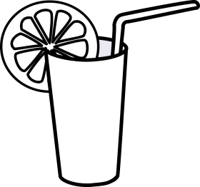 Refreshing Lemonade Clipart with Citrus Slice and Drinking Straw in Simple Line Art