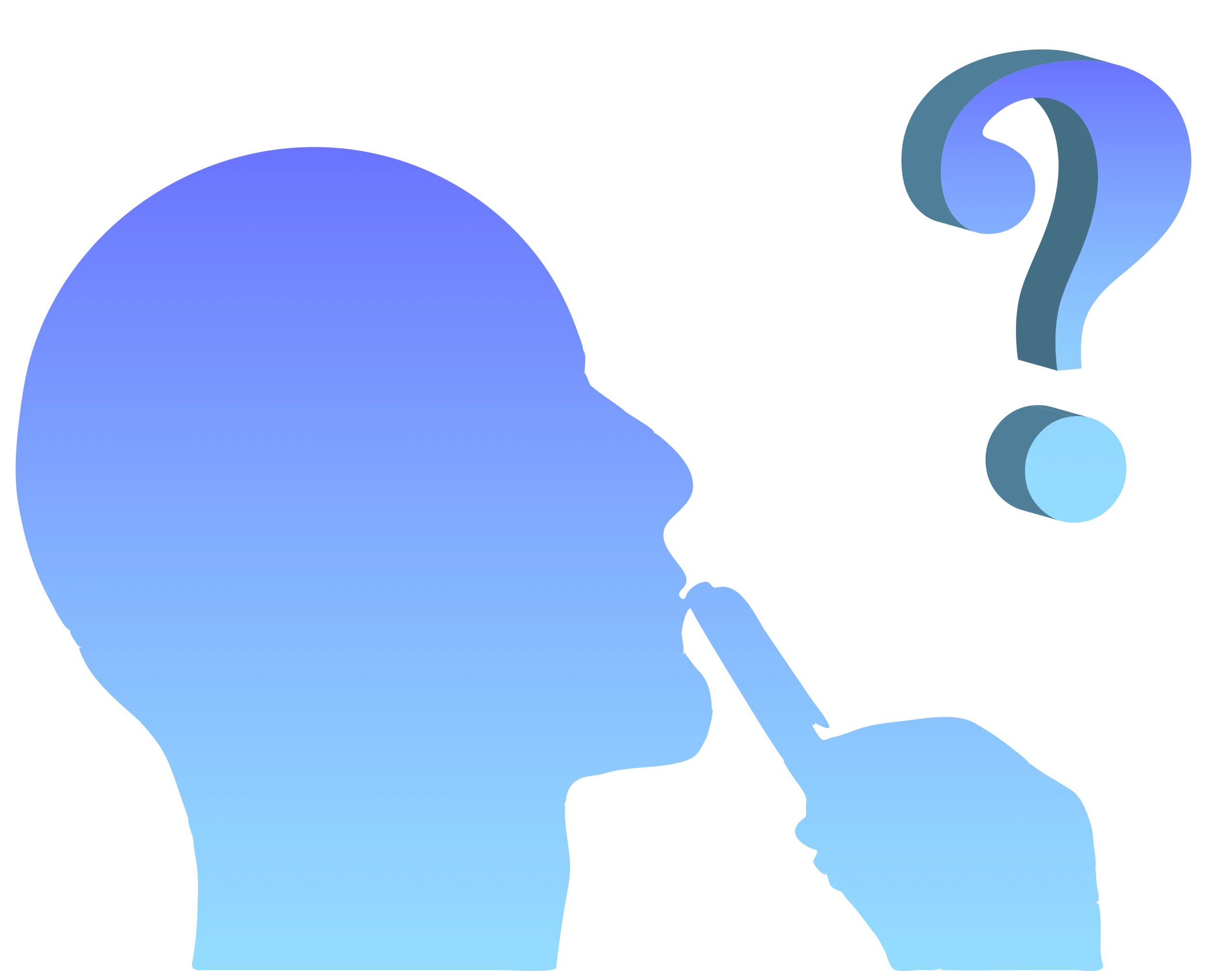 Silhouette of Contemplative Thinker with Question Mark Clipart Illustration