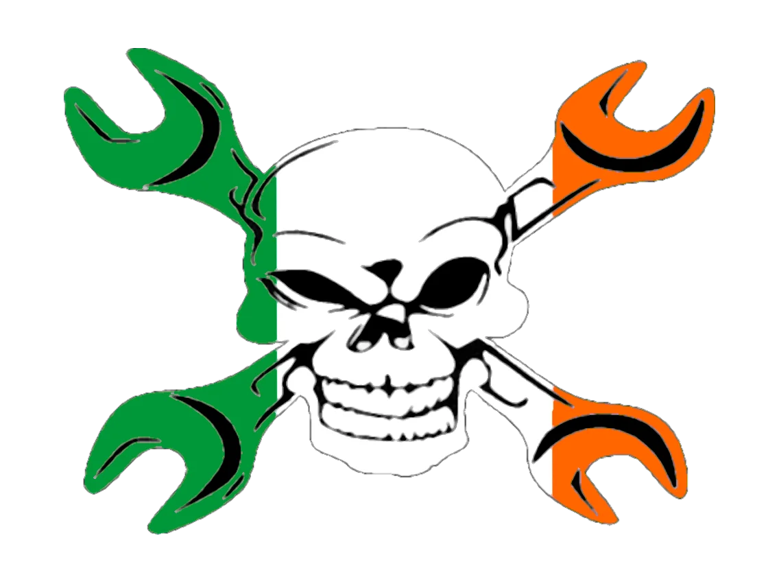 Skull and Crossed Wrenches Mechanical Pirate Clipart Design with Bold Colors