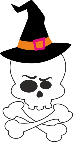 Spooky Cute Halloween Witch Skull Crossbones Clipart Design