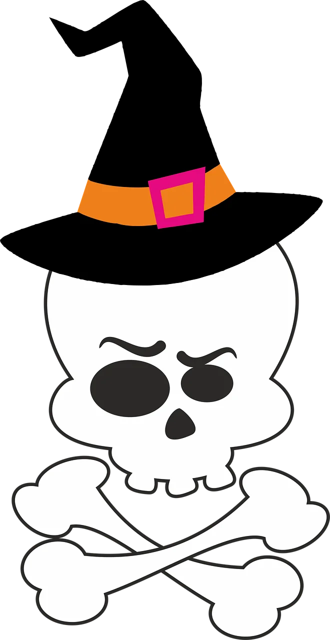 Spooky Cute Halloween Witch Skull Crossbones Clipart Design