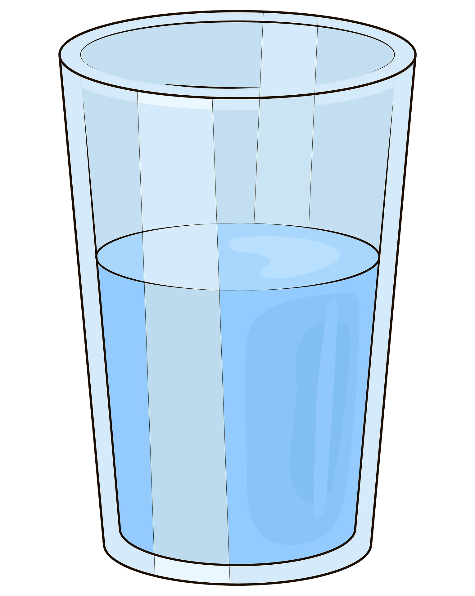 Transparent Glass Clipart with Refreshing Blue Water Filling Half the Volume