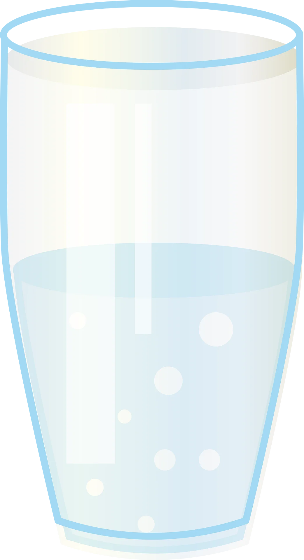 Transparent Glass of Water Clipart with Soft Blue Tones and Gentle Bubbles