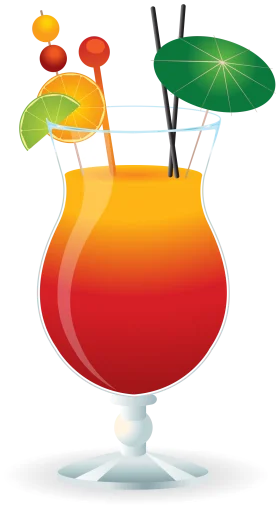 Tropical Sunset Paradise Cocktail Clipart with Festive Garnishes and Umbrella
