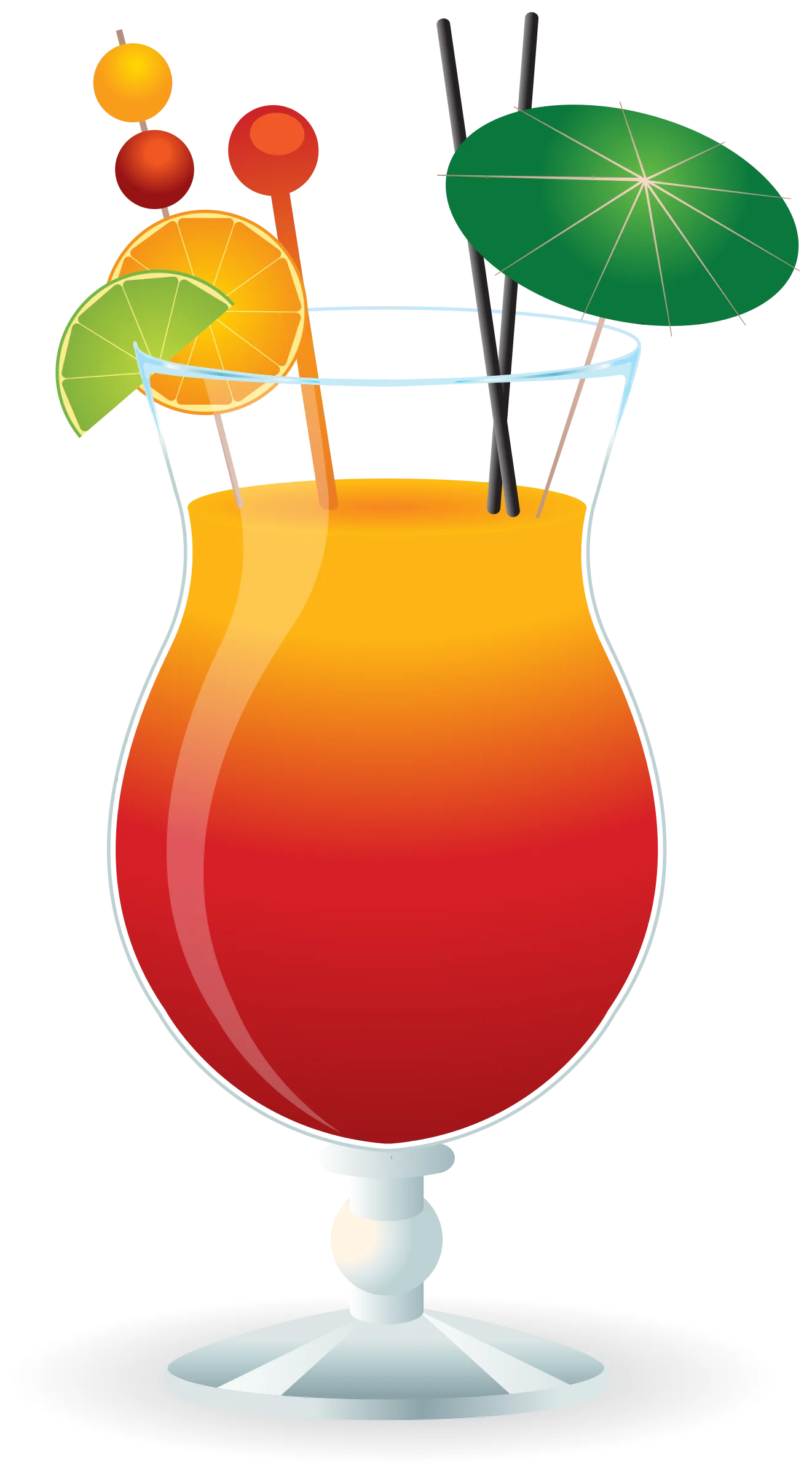 Tropical Sunset Paradise Cocktail Clipart with Festive Garnishes and Umbrella