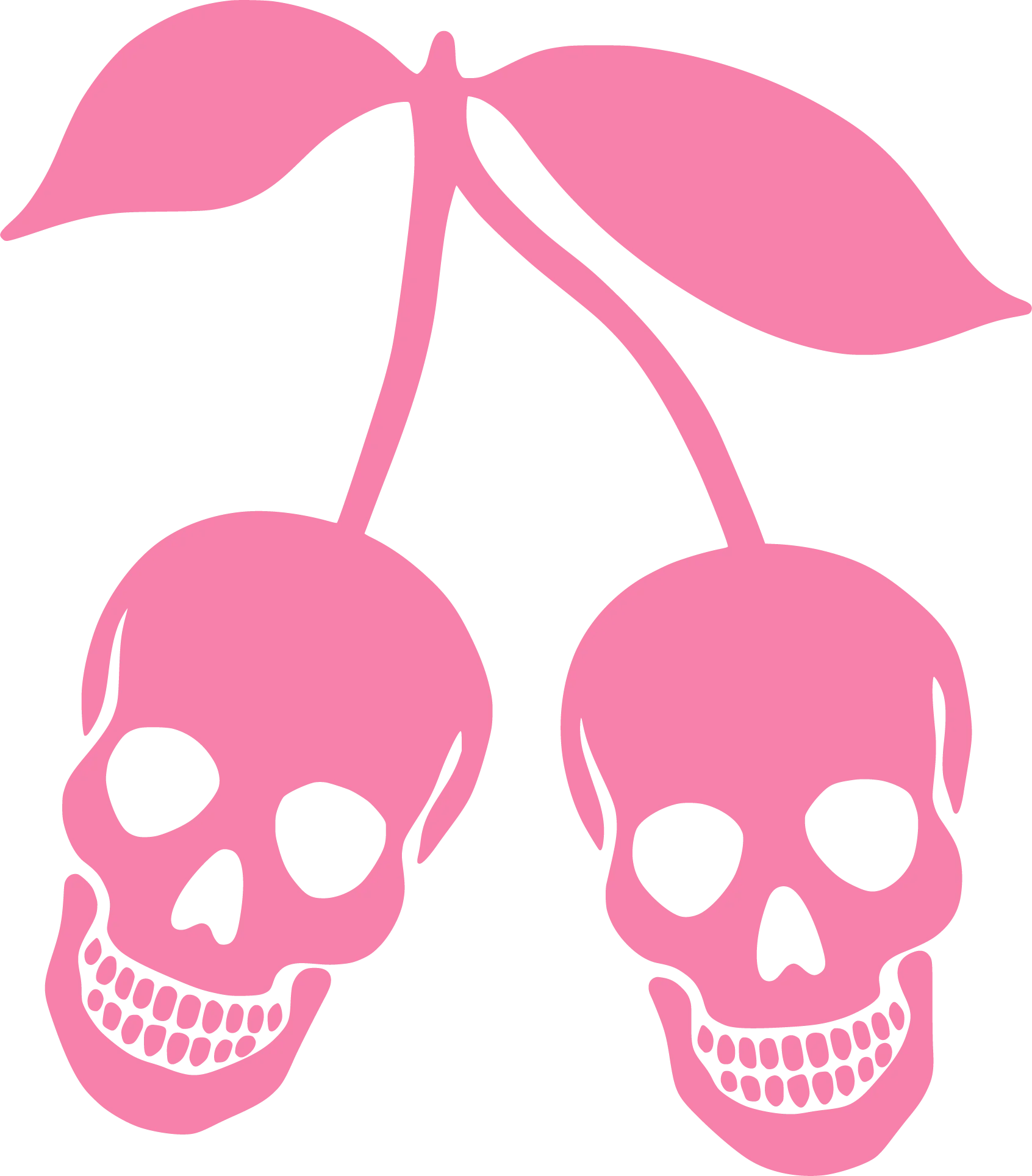 Whimsical Pink Cherry Skull Clipart - Playful Skeletal Fruit Design