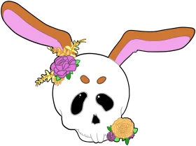 Whimsical Skull Clipart with Adorable Bunny Ears and Floral Accents