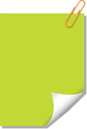 Bright Lime Green Sticky Note Clipart with Orange Paper Clip Accent