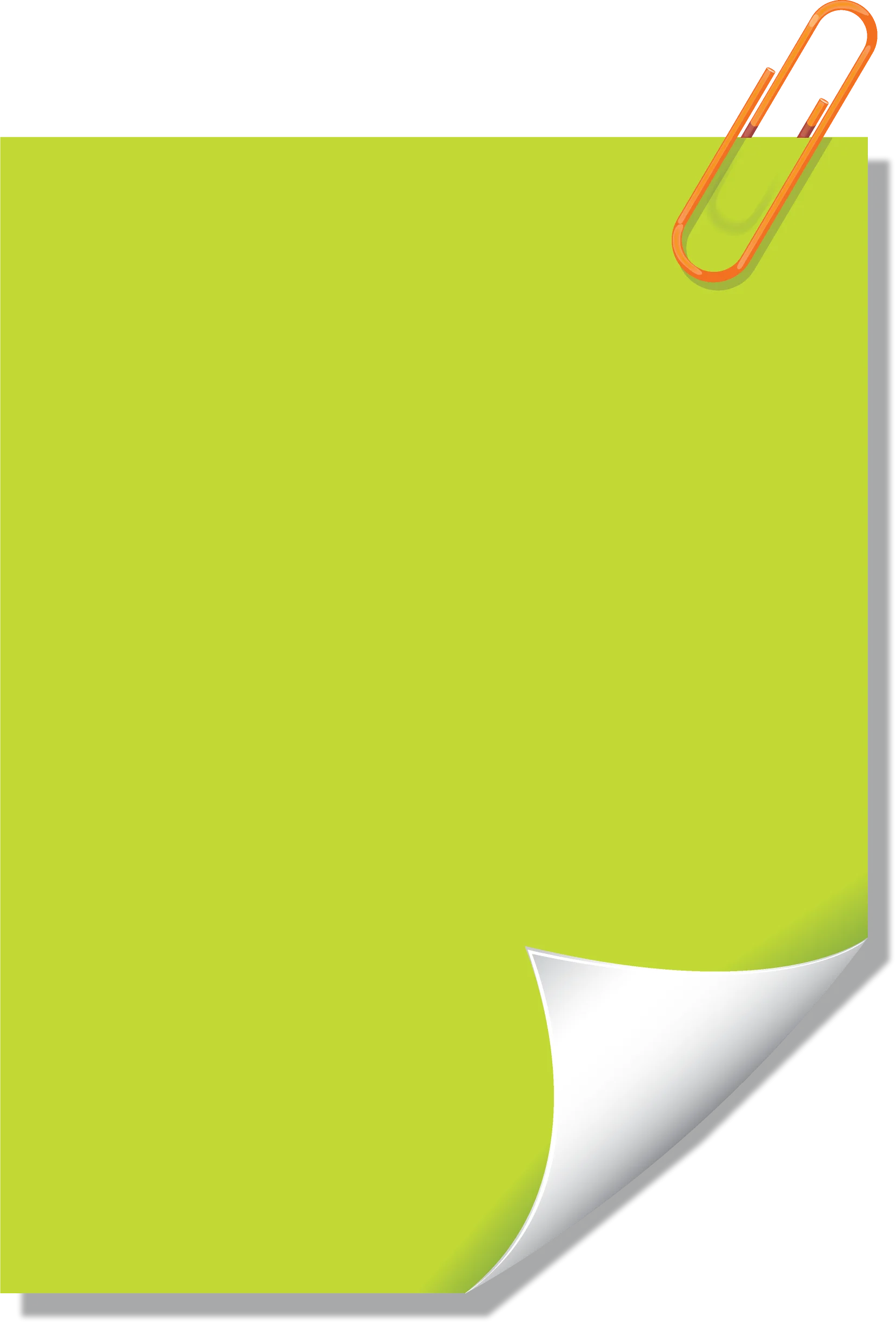 Bright Lime Green Sticky Note Clipart with Orange Paper Clip Accent