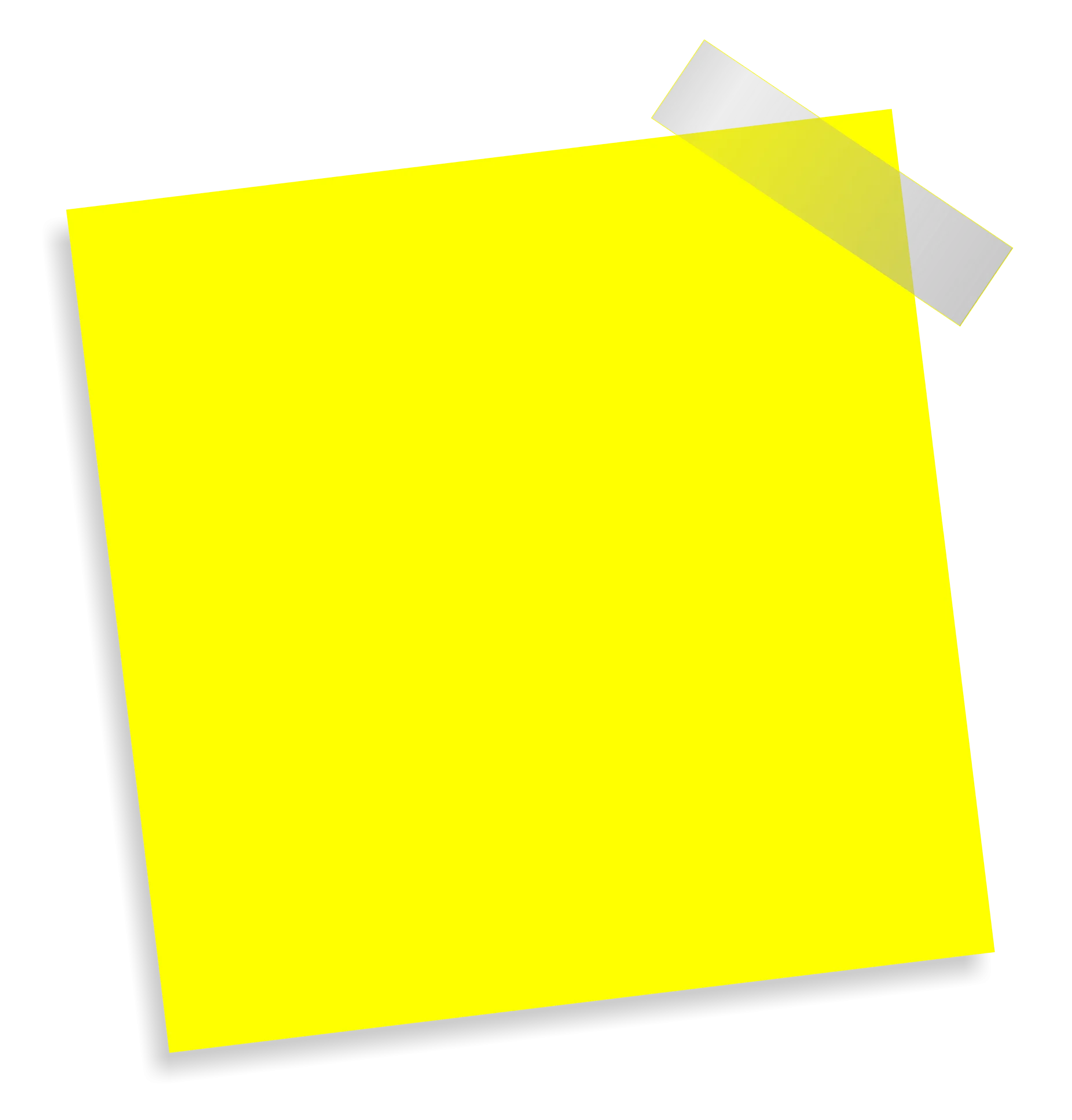 Bright Yellow Blank Sticky Note Clipart with Transparent Tape Edge