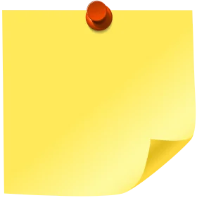 Bright Yellow Sticky Note Clipart with Curved Corner and Red Pushpin