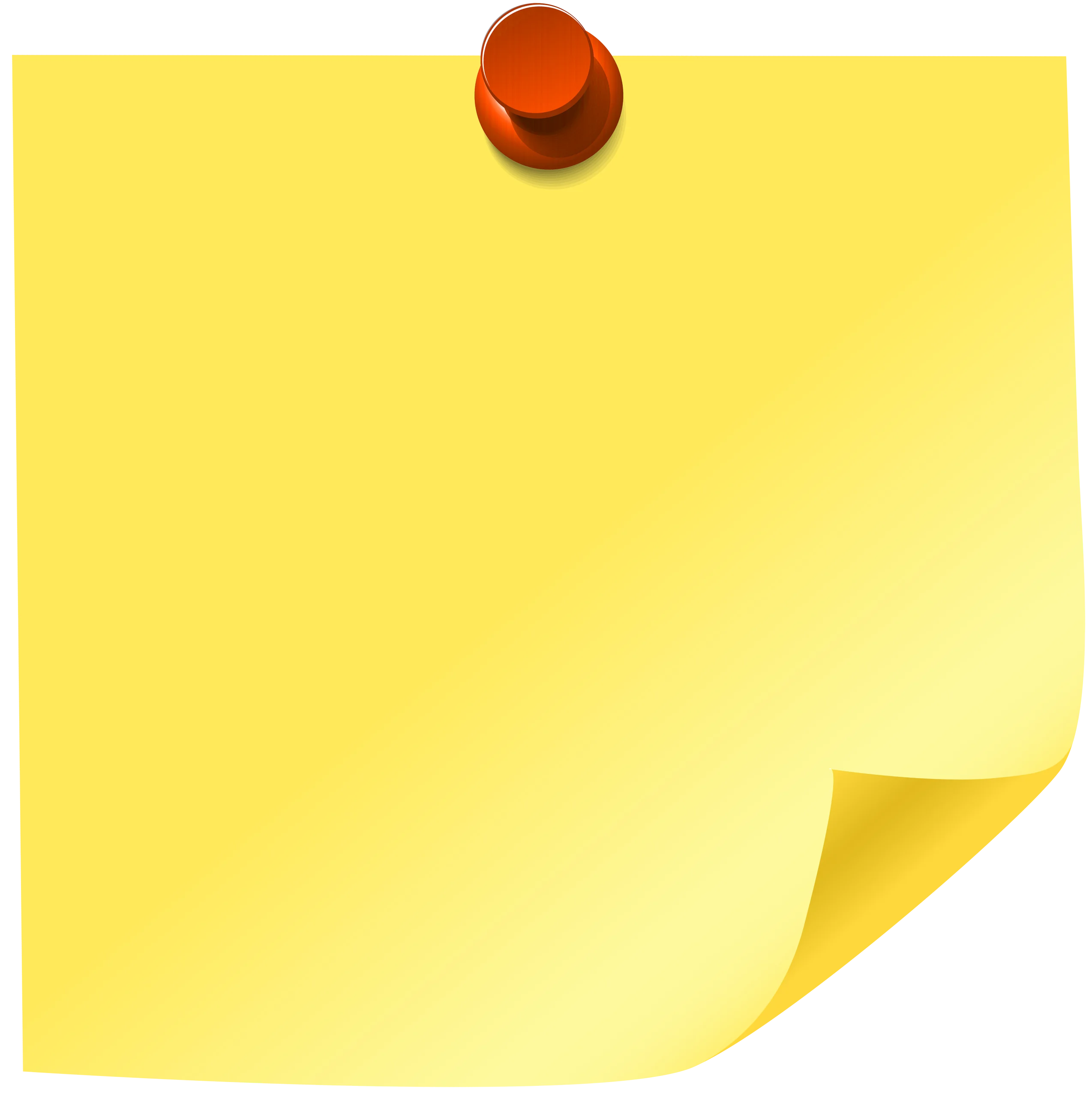 Bright Yellow Sticky Note Clipart with Curved Corner and Red Pushpin