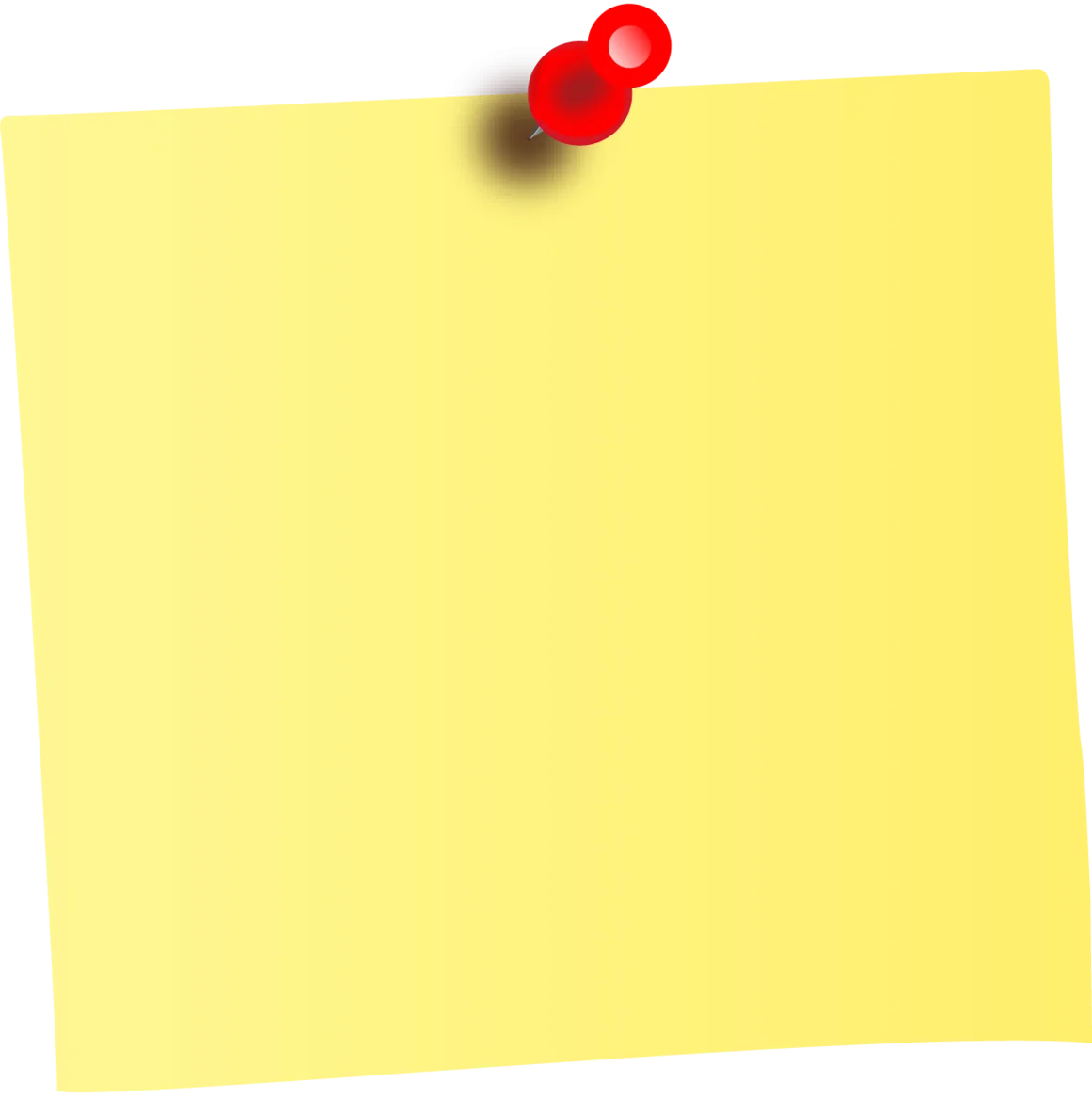 Bright Yellow Sticky Note Clipart with Red Pushpin Attachment