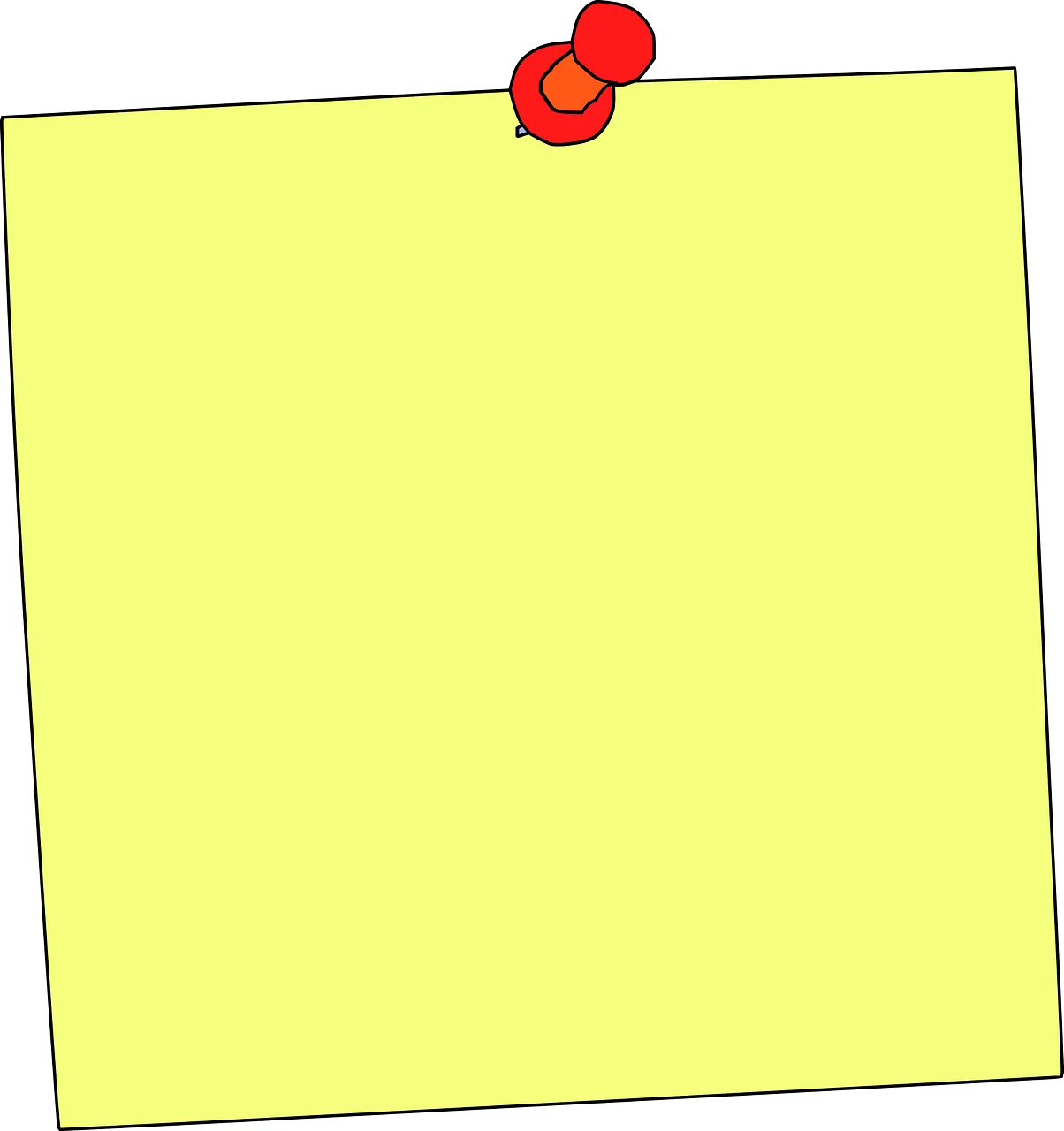 Bright Yellow Sticky Note Clipart with Red Pushpin Illustration