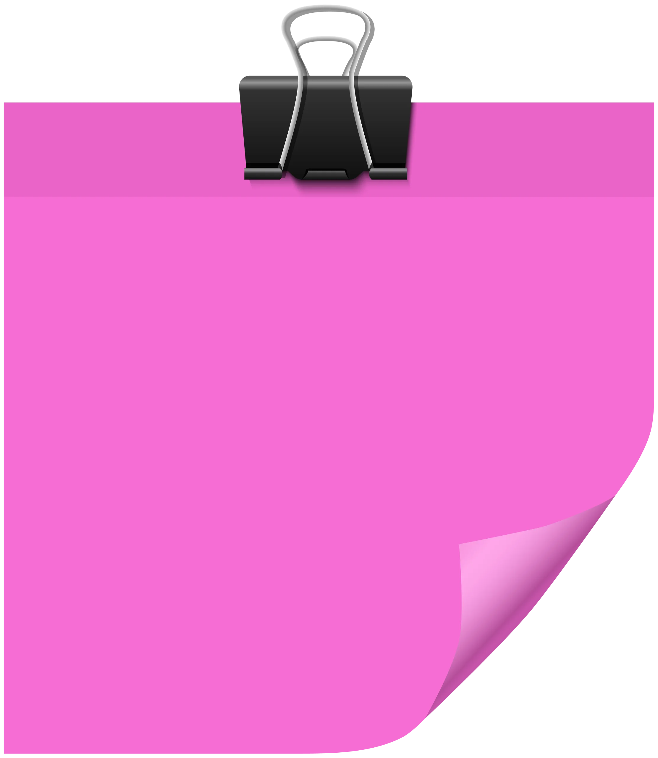 Charming Pink Sticky Note Clipart with Elegant Black Binder Clip Attachment