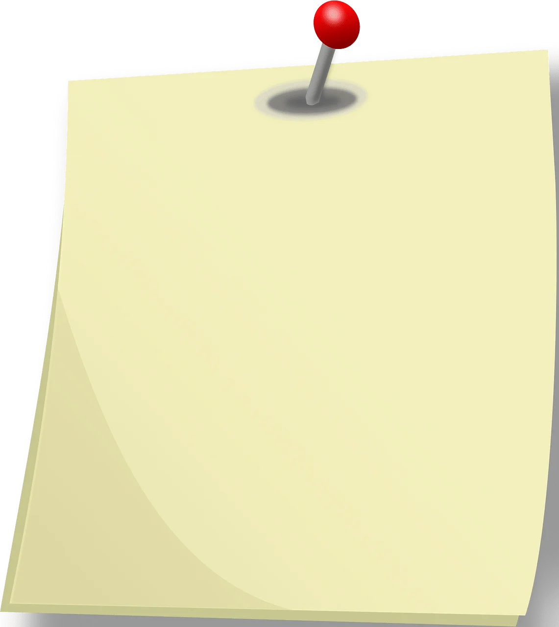 Classic Yellow Sticky Note Clipart with Red Pushpin Attachment