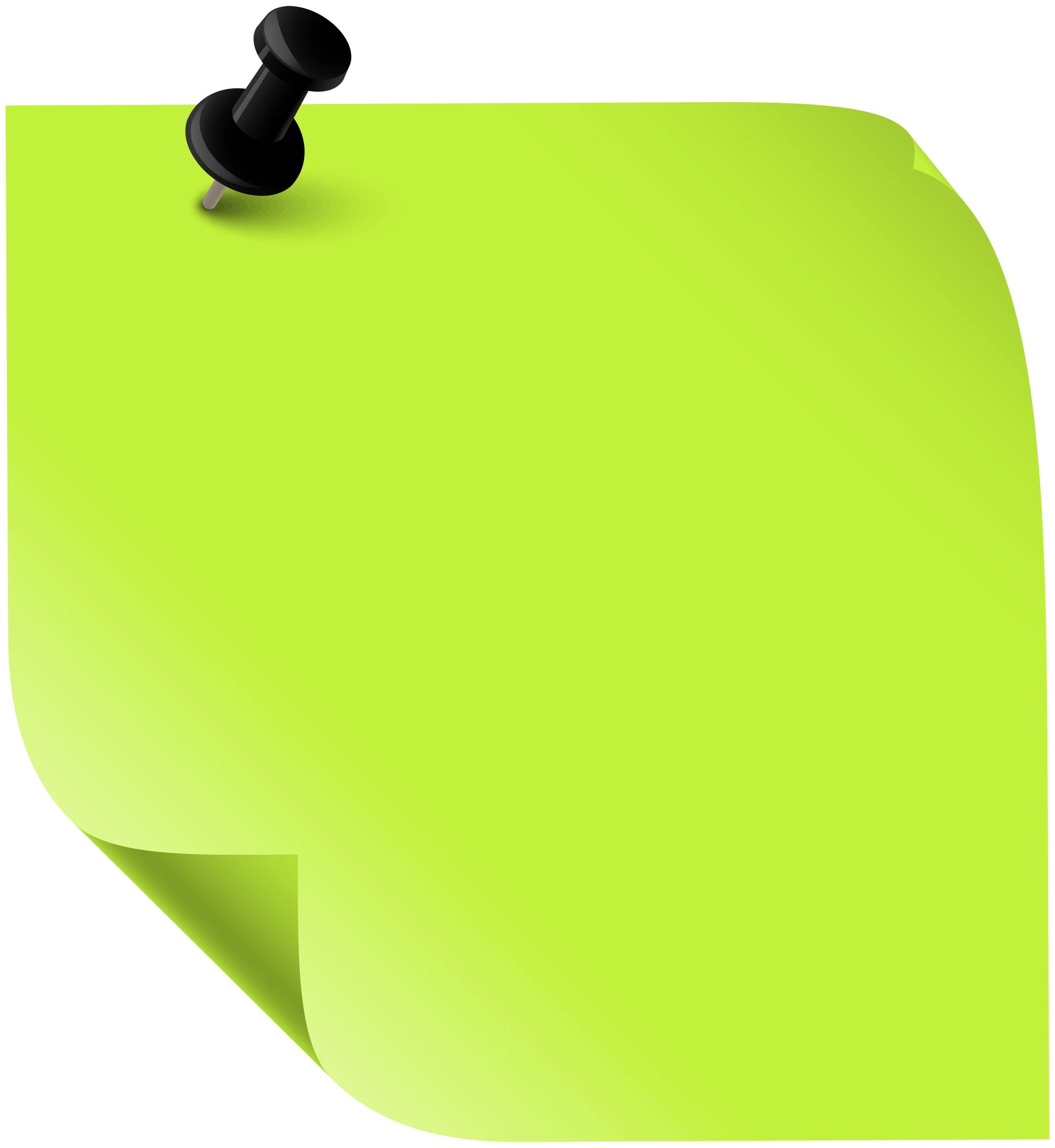 Lime Green Sticky Note Clipart with Black Pushpin Attachment