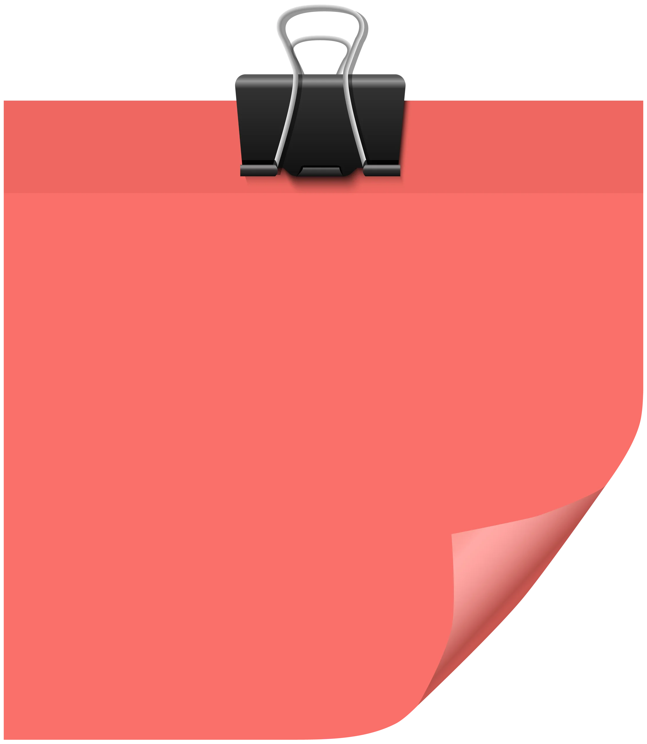 Minimalist Coral-Colored Sticky Note Clipart with Black Binder Clip