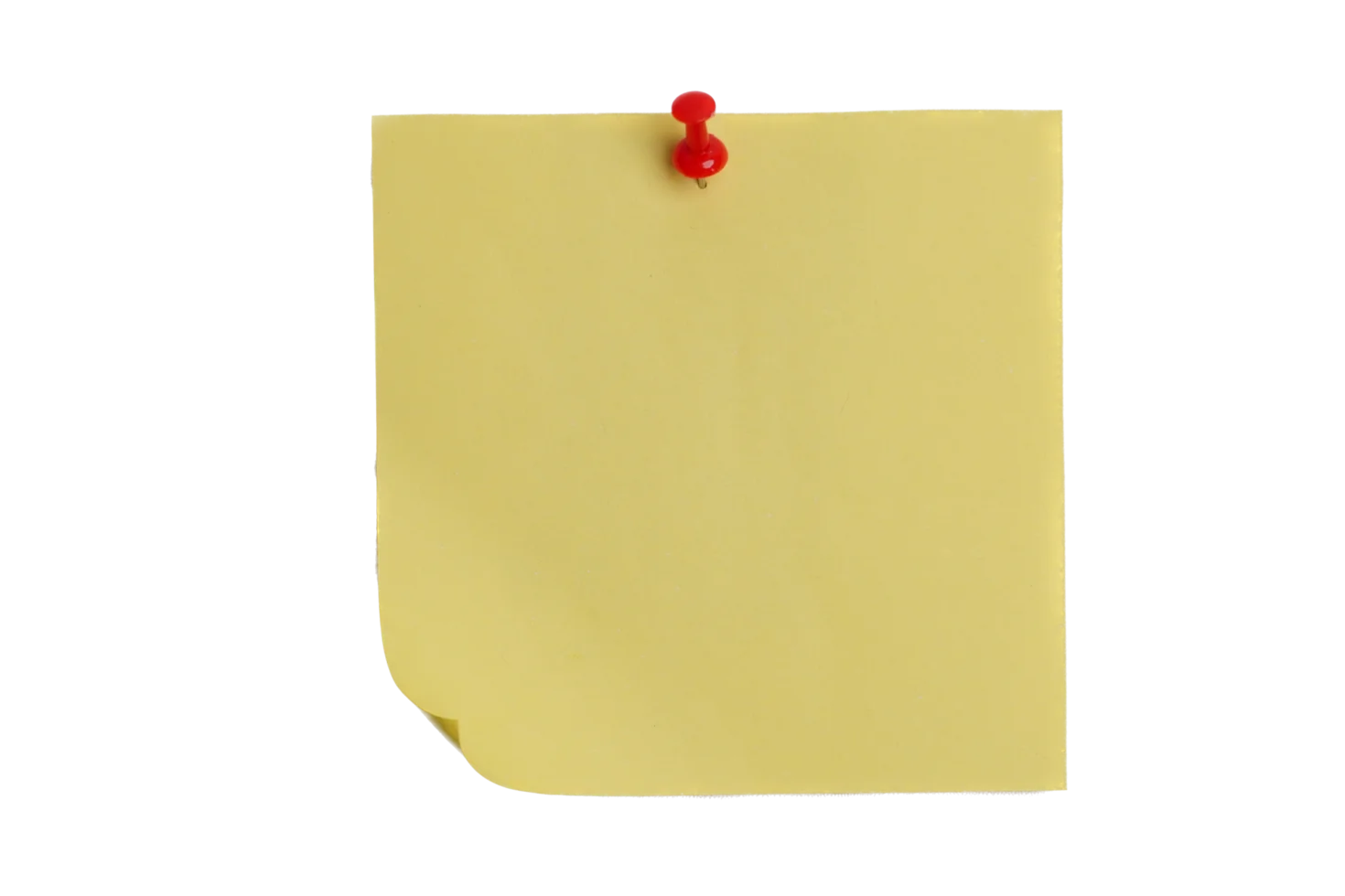 Minimalist Yellow Sticky Note Clipart with Crimson Red Pushpin Attachment