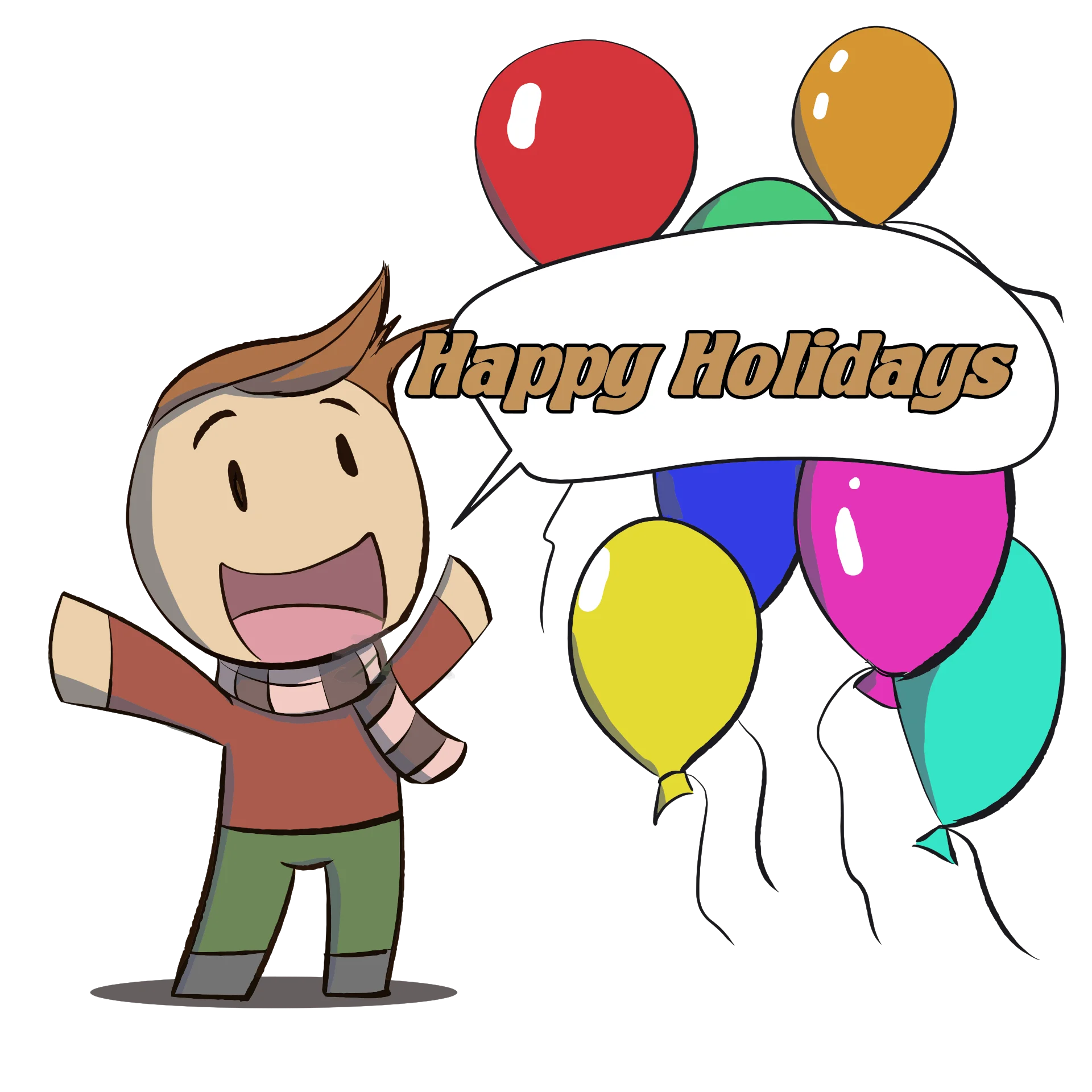 Cheerful Cartoon Character Celebrating Holidays with Festive Balloon Clipart Design