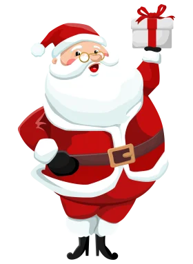 Cheerful Christmas Santa Claus Clipart with Festive Present and Jolly Expression