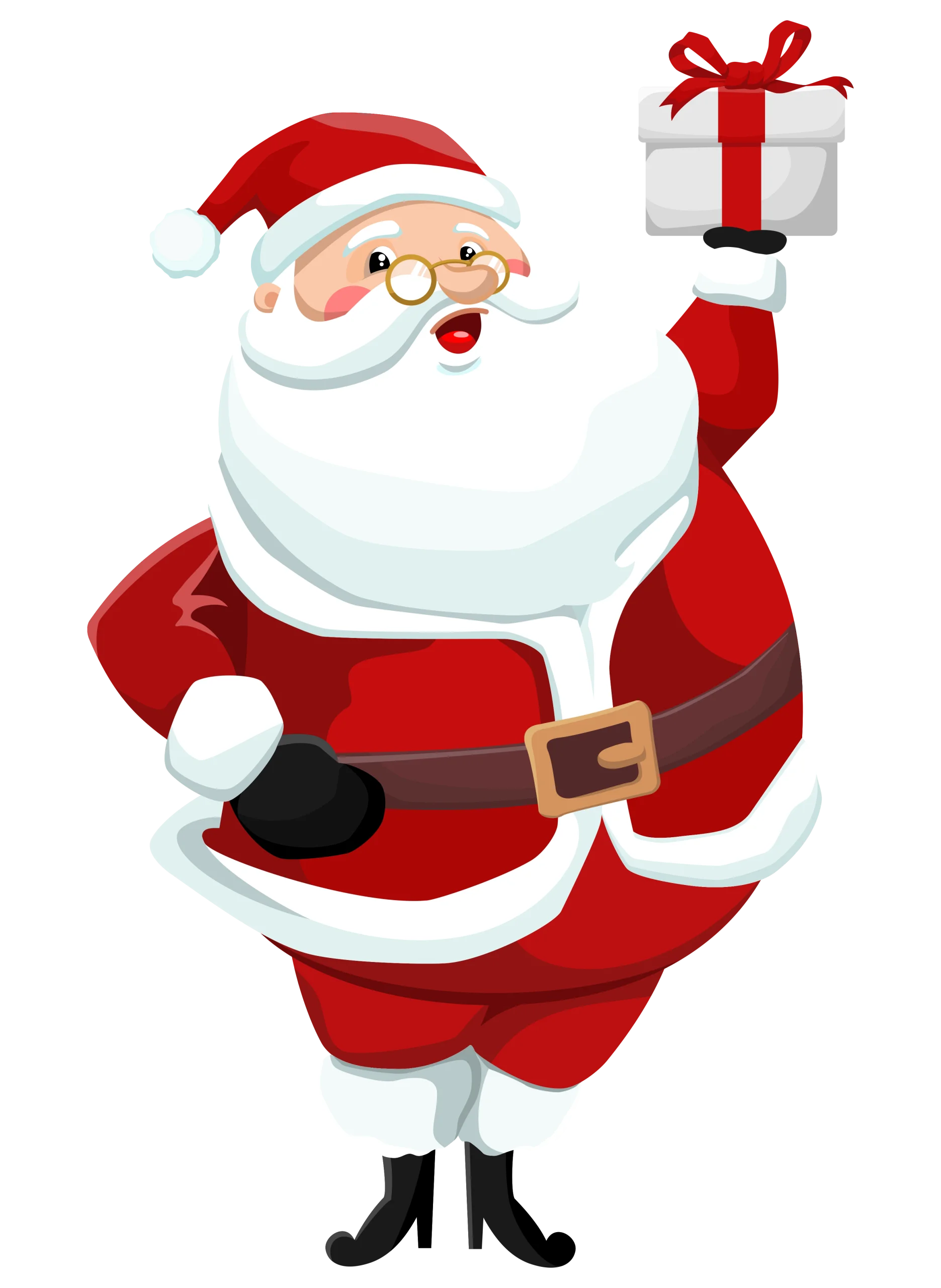 Cheerful Christmas Santa Claus Clipart with Festive Present and Jolly Expression