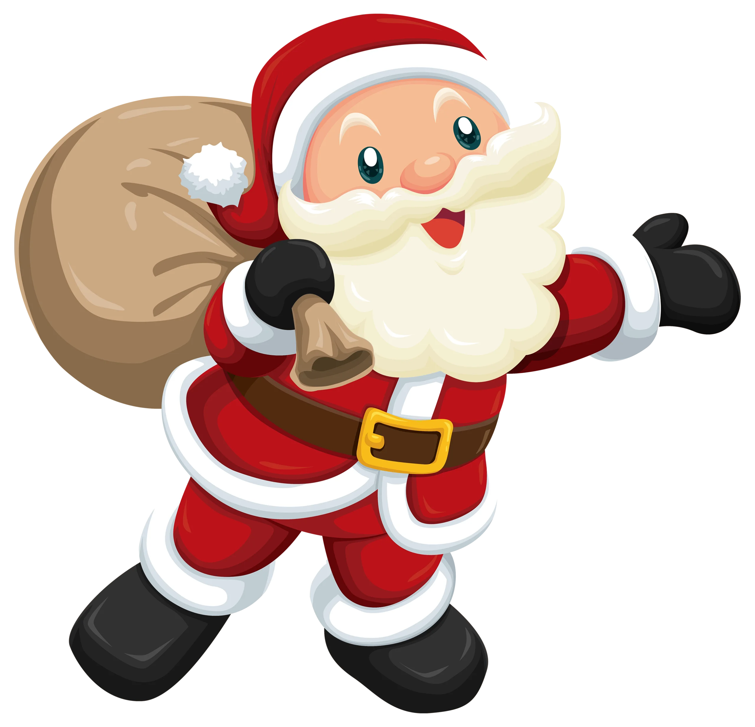 Cheerful Christmas Santa Claus Clipart with Festive Sack of Gifts