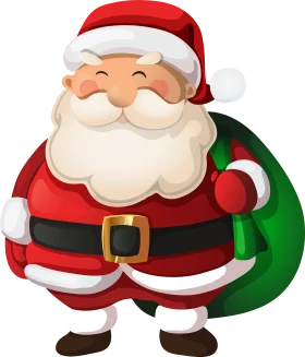 Cheerful Classic Santa Claus Clipart with Rosy Cheeks and Festive Green Sack