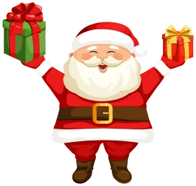 Cheerful Santa Claus Clipart Holding Festive Wrapped Presents with Joy