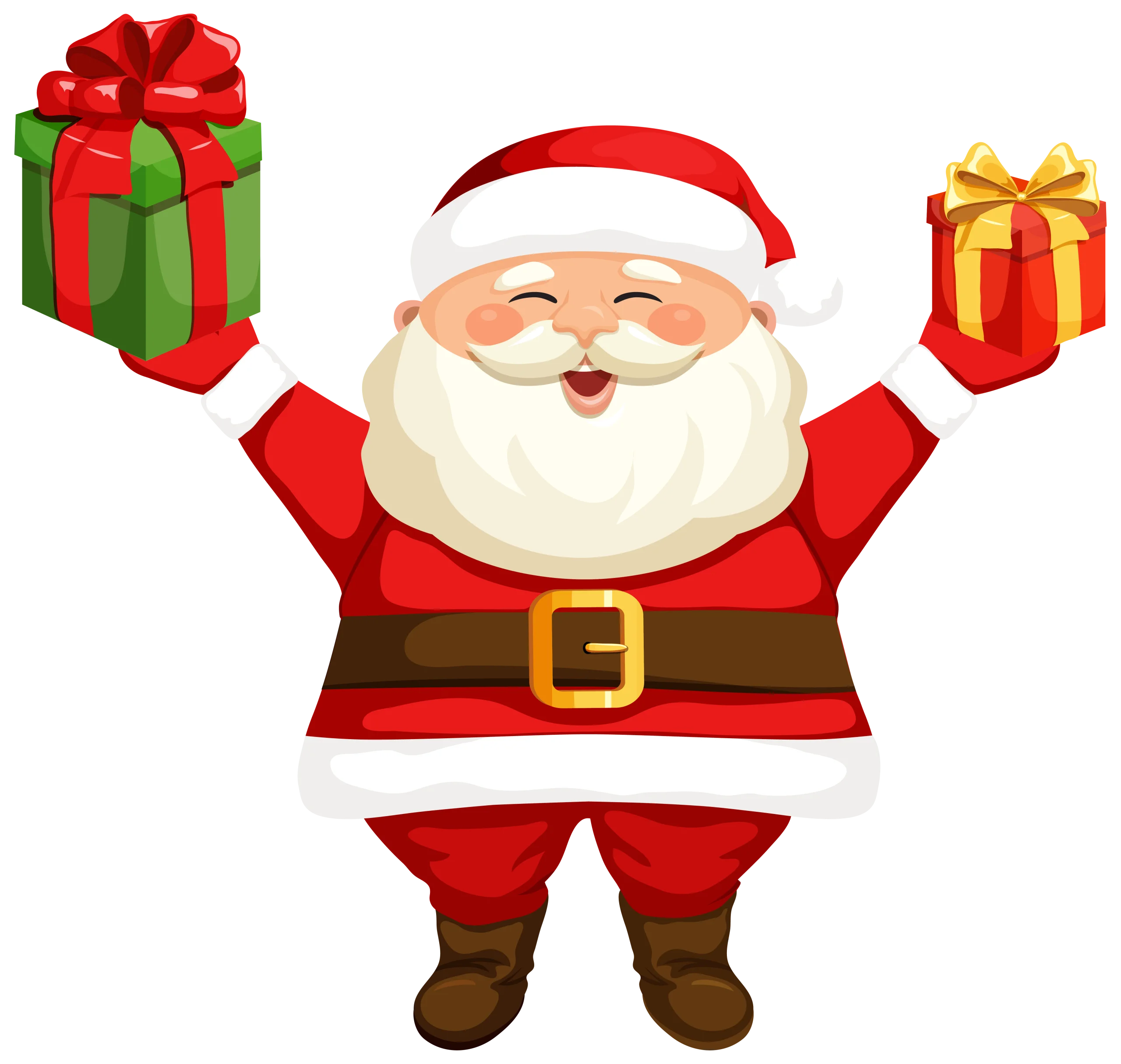 Cheerful Santa Claus Clipart Holding Festive Wrapped Presents with Joy