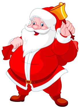 Cheerful Santa Claus Clipart Ringing Bell and Carrying Festive Holiday Spirit
