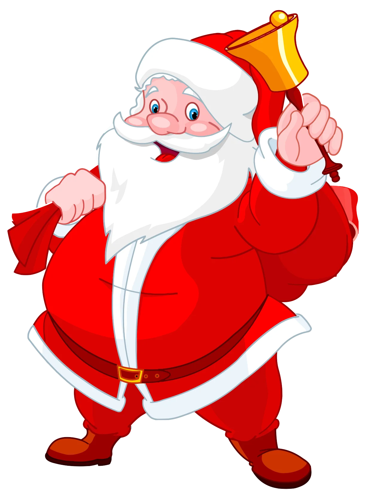 Cheerful Santa Claus Clipart Ringing Bell and Carrying Festive Holiday Spirit