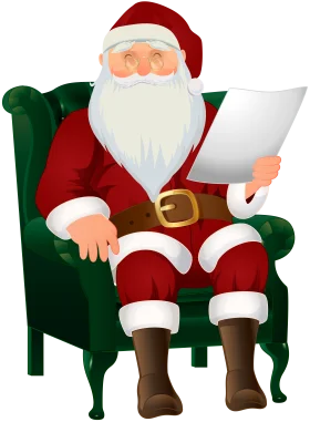 Cheerful Santa Claus Sitting in Armchair Reading Wishlist Clipart Illustration