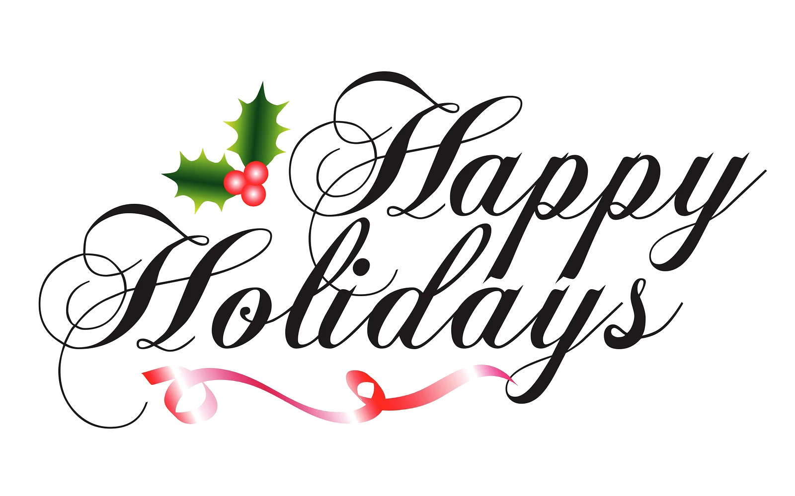 Elegant and Festive Happy Holidays Clipart with Holly and Calligraphy