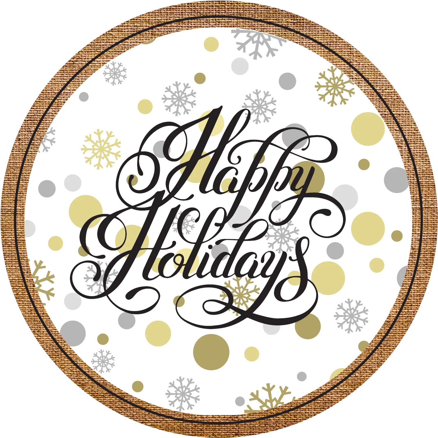 Elegant Festive Happy Holidays Clipart with Golden Snowflake Accents