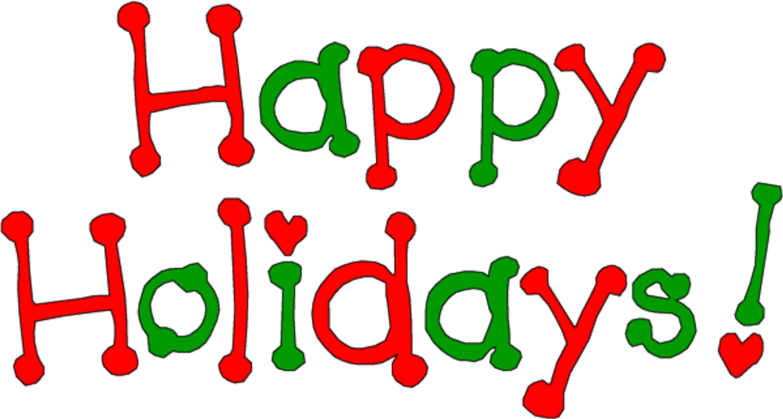 Festive and Cheerful Happy Holidays Clipart with Playful Heart Accents
