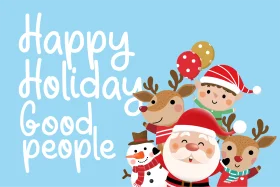Festive Cartoon Holiday Clipart with Santa, Reindeer, and Snowman Celebrating