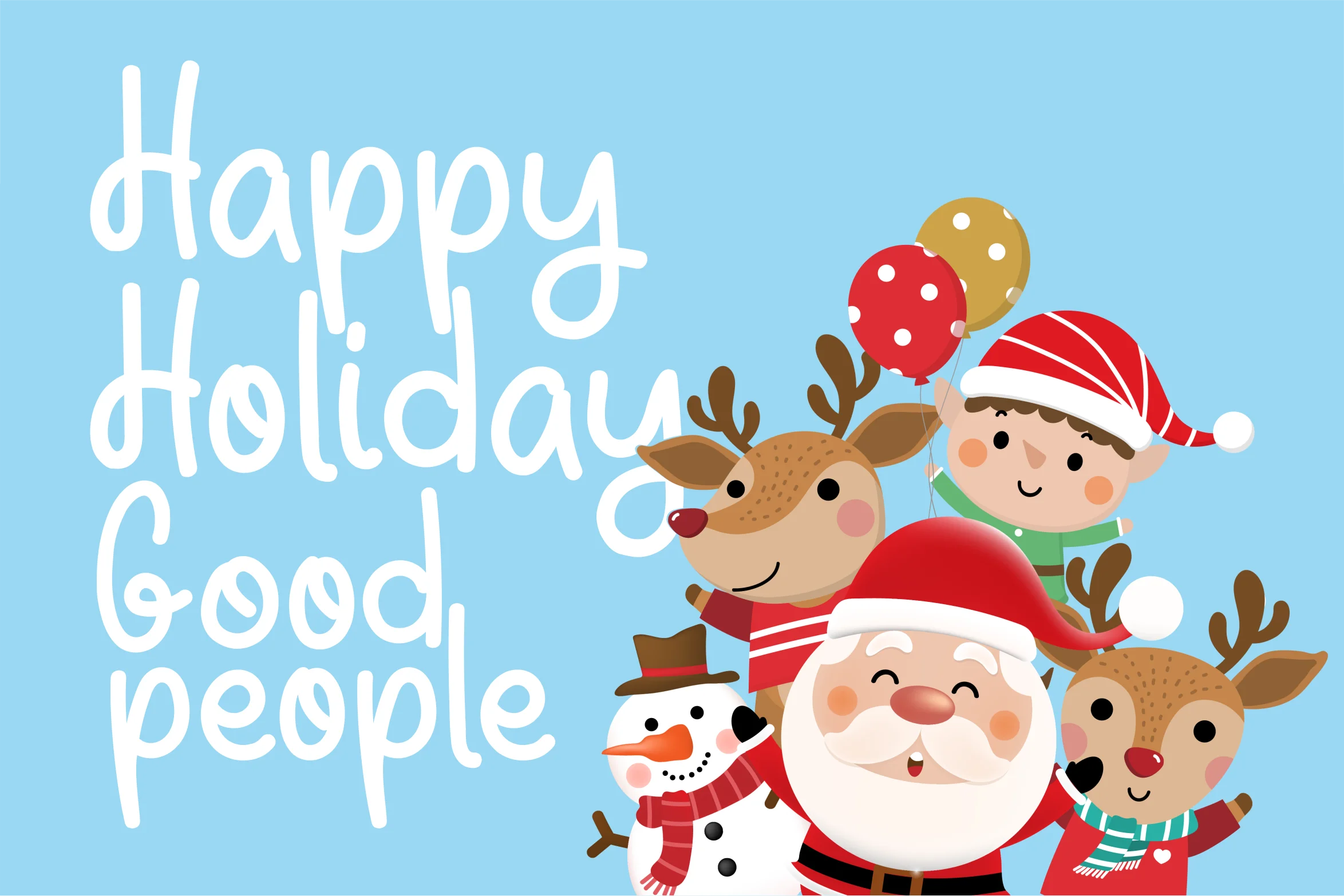 Festive Cartoon Holiday Clipart with Santa, Reindeer, and Snowman Celebrating