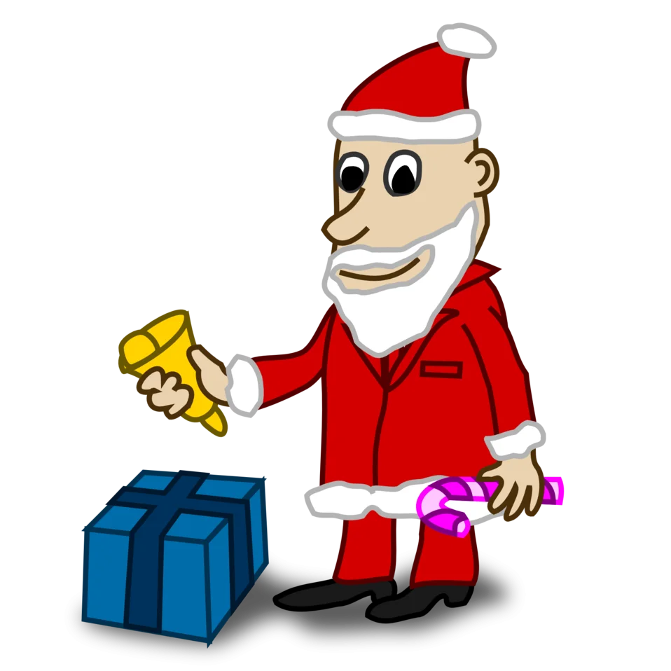 Festive Cartoon Santa Claus Clipart with Gift Boxes and Holiday Cheer