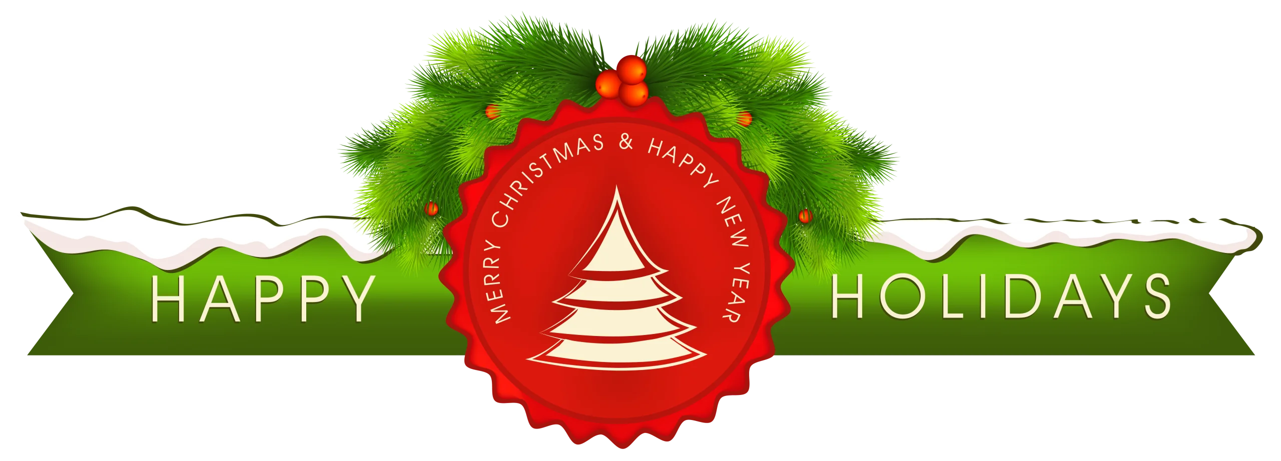 Festive Happy Holidays Christmas Clipart with Pine Branches and Decorative Seal