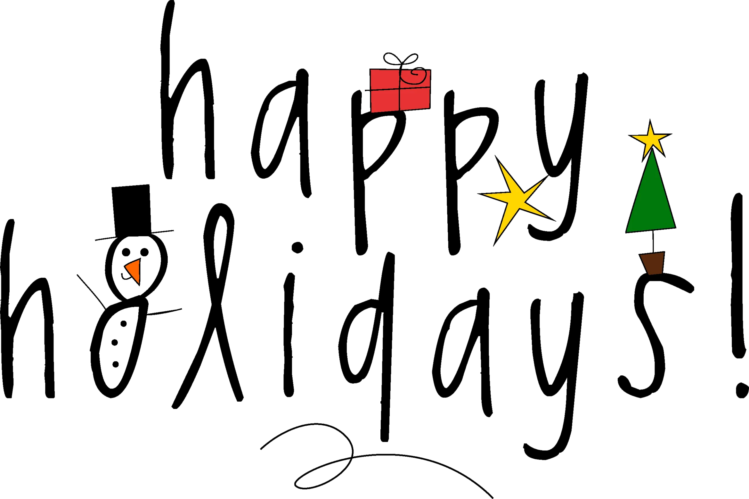 Festive Happy Holidays Clipart with Playful Seasonal Icons and Lettering